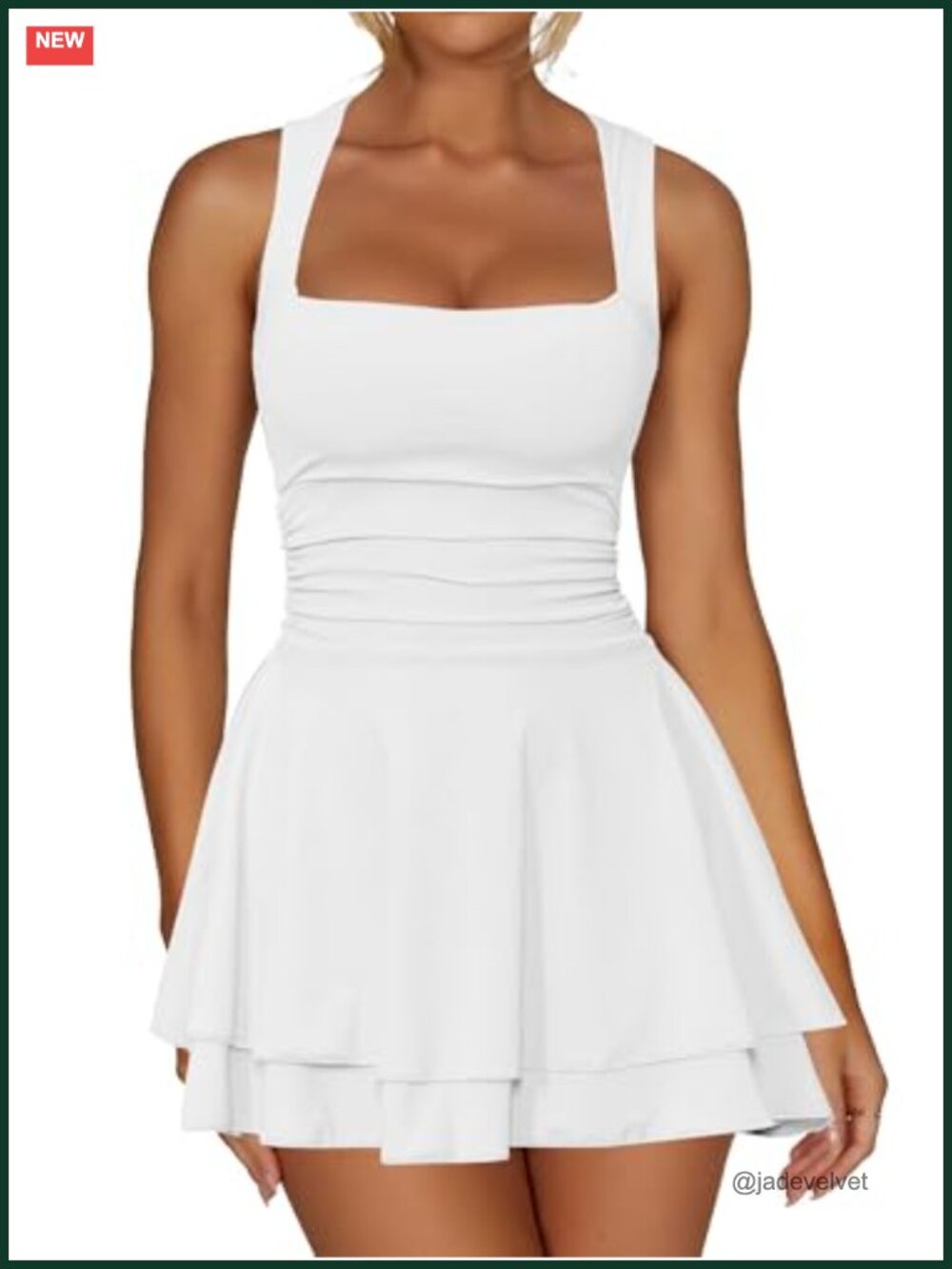 Square Neck Ruffle Hem Mini Dress | Corset Ruched Waist Cute Short Tennis Dress